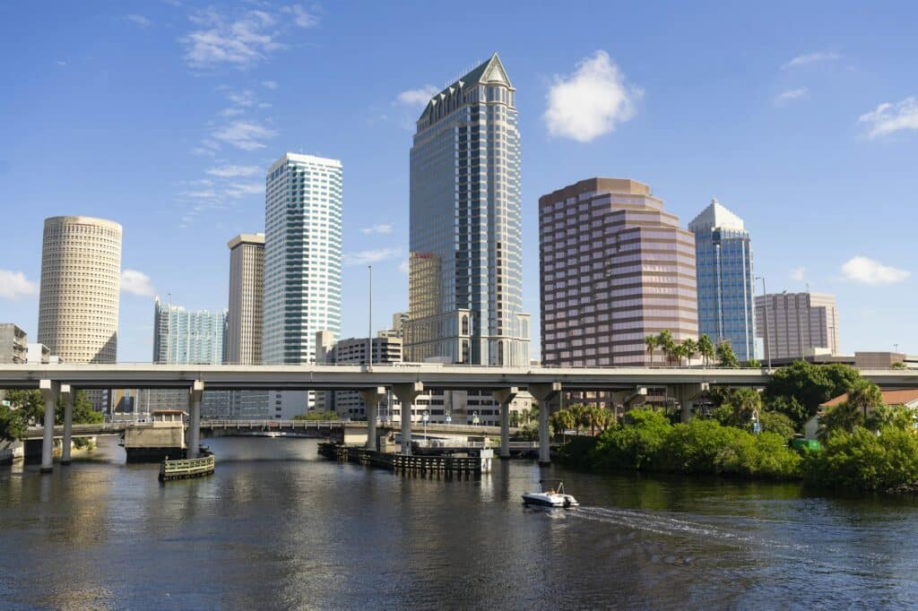 Downtwon City Skyline and Waterways of Tampa Florida