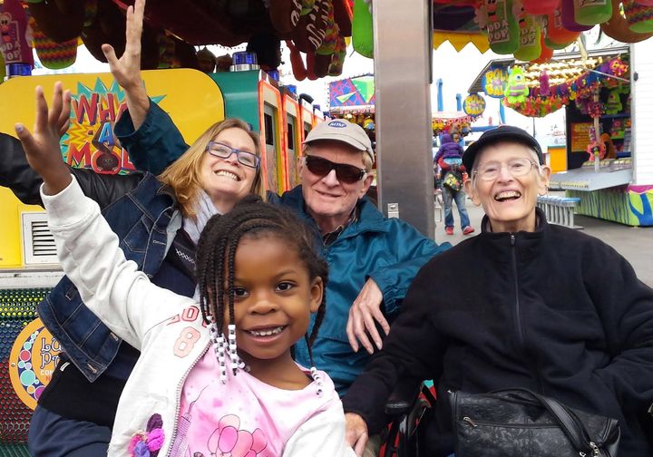 The author with her parents and daughter at Coney Island in April 2015.