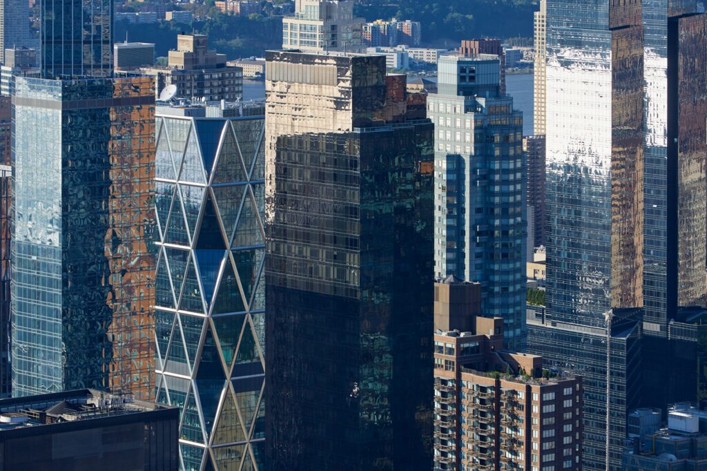 New York City Manhattan aerial view with glass skyscrapers